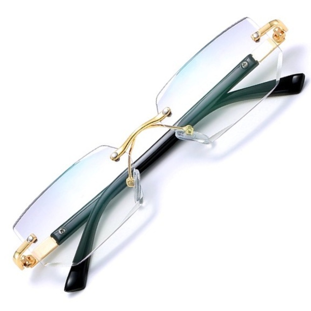 Rimless Rectangle Eyeglasses for Men Gold Frame Fashion Glasses Blue‎ Light Game